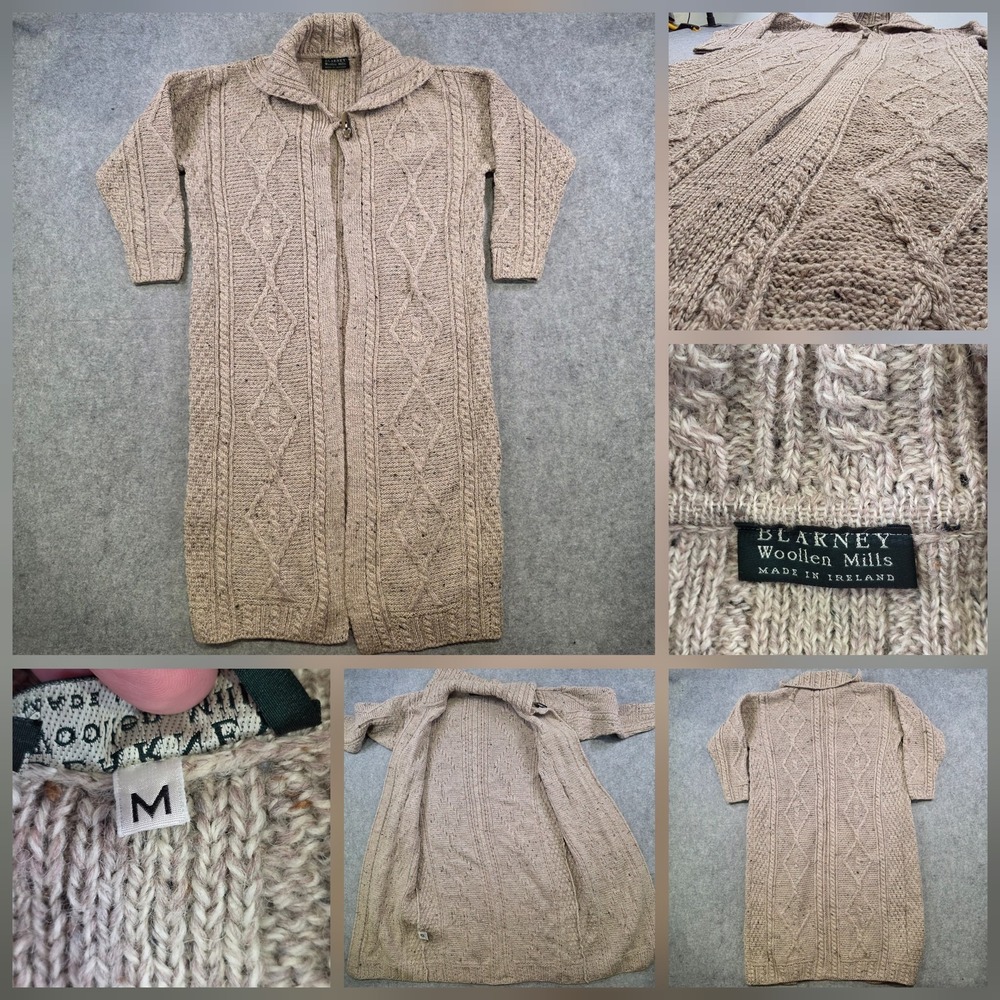 Blarney Woollen Mills Sweater Womens Medium Beige Cable Knit Cardigan Ireland‎